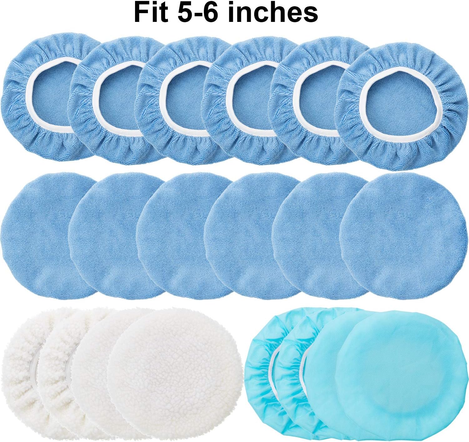 20 Pieces Car Orbital Buffer Polisher Pad Bonnet Microfiber Max Bonnet Polishing Buffing Pad Cover(5-6 Inches) V1258-DP02-WO-1014