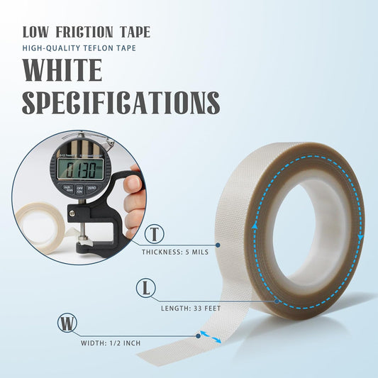 2 Rolls 1/2 Inch x 33 Feet Low Friction Drawer Slide Tape - Squeak Resistant, Abrasion Resistant Surface V1258-DP02-WO-1016