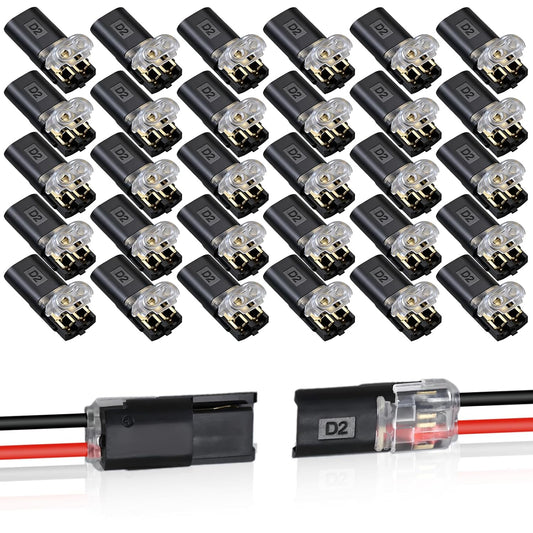 30PCS Double Wire Plug in Connector,Pluggable Low Voltage Wire Connector with Locking Buckle,Quick Disconnect V1258-DP02-WO-1019