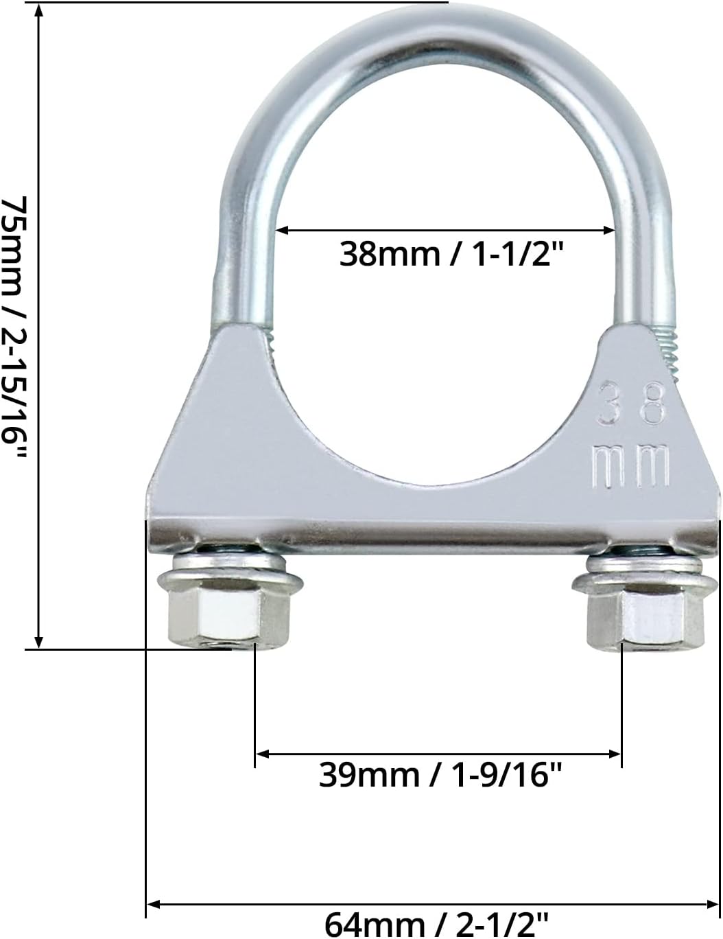 U-Bolt Muffler Tip Exhaust Hook, 1-1/2" OD 2Pcs Stainless Steel Universal Silencer Exhaust Clip V1258-DP02-WO-102