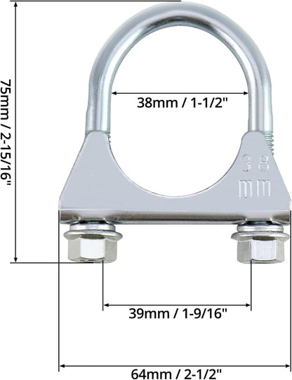 U-Bolt Muffler Tip Exhaust Hook, 1-1/2" OD 2Pcs Stainless Steel Universal Silencer Exhaust Clip V1258-DP02-WO-102