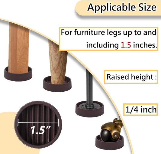1.5x1.5 Round Rubber Furniture Caster Cups, Anti-Sliding Furniture Pads Bed Stopper Floor Protectors with V1258-DP02-WO-1033