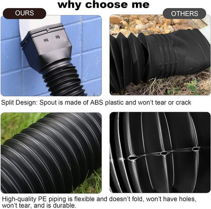 11.5ft Long Gutter Downspout Extensions Flexible, 4" Diameter Drain Downspout Extender, Down Spout Drain V1258-DP02-WO-1034
