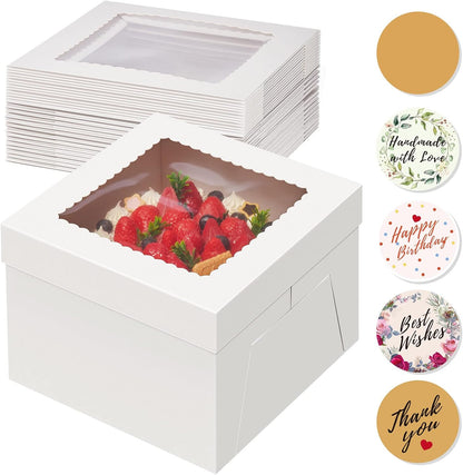 15pcs Cake Boxes, 10x10x8 Inches Tall Cake Box with Window, White Bakery Boxes, Large Baking Boxes, Square V1258-DP02-WO-1037