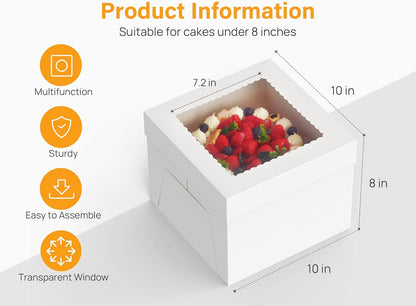 15pcs Cake Boxes, 10x10x8 Inches Tall Cake Box with Window, White Bakery Boxes, Large Baking Boxes, Square V1258-DP02-WO-1037