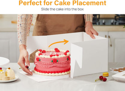 15pcs Cake Boxes, 10x10x8 Inches Tall Cake Box with Window, White Bakery Boxes, Large Baking Boxes, Square V1258-DP02-WO-1037