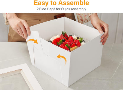 15pcs Cake Boxes, 10x10x8 Inches Tall Cake Box with Window, White Bakery Boxes, Large Baking Boxes, Square V1258-DP02-WO-1037