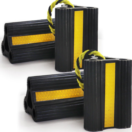 Wheel Chocks for RV Trailer Camper Truck Car, [2pair/4pack with Rope] Versatile Rubber Chocks Block Stopper V1258-DP02-WO-1042