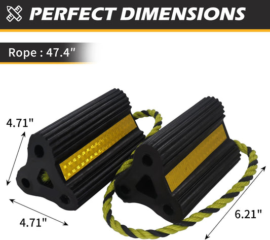 Wheel Chocks for RV Trailer Camper Truck Car, [2pair/4pack with Rope] Versatile Rubber Chocks Block Stopper V1258-DP02-WO-1042