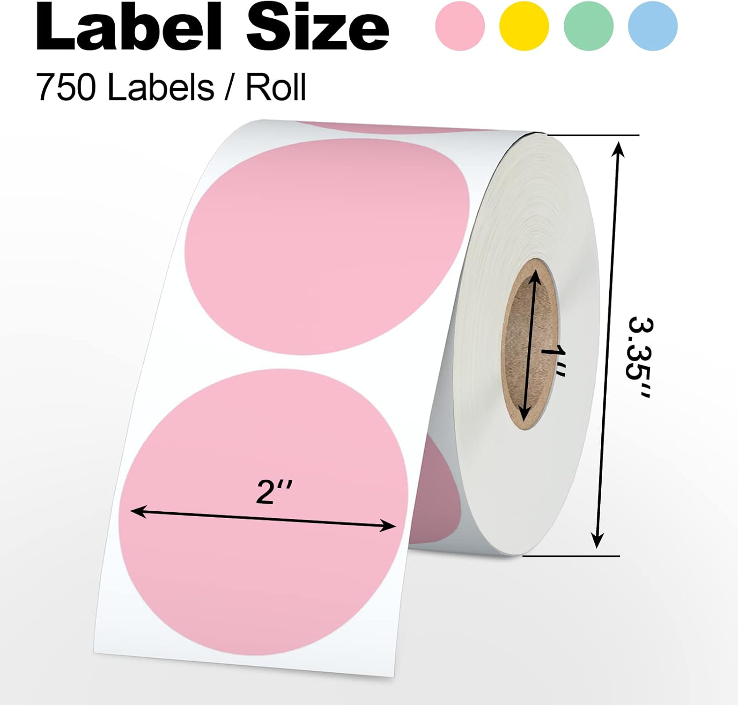 2" 750 Labels White Circle Direct Thermal Stickers Labels Roll Compatible with Zebra, Rollo, MUNBYN, V1258-DP02-WO-1045