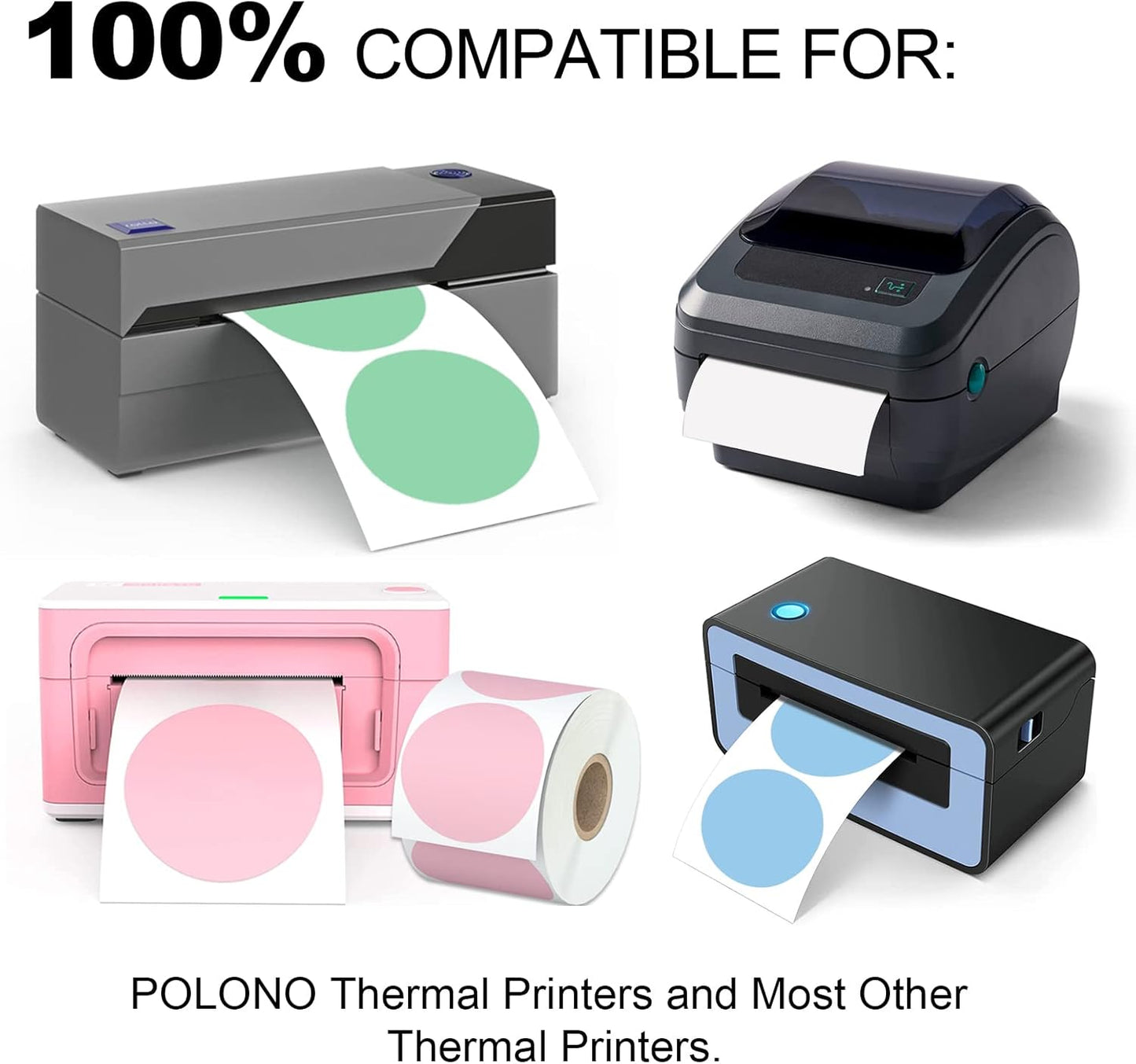 2" 750 Labels White Circle Direct Thermal Stickers Labels Roll Compatible with Zebra, Rollo, MUNBYN, V1258-DP02-WO-1045