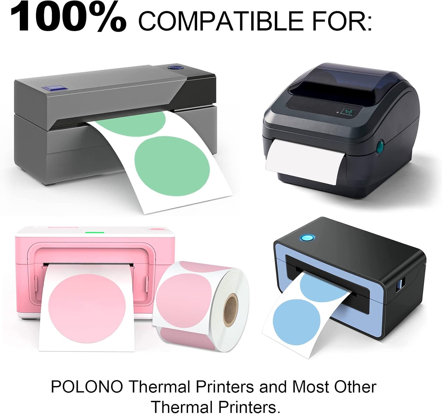 2" 750 Labels White Circle Direct Thermal Stickers Labels Roll Compatible with Zebra, Rollo, MUNBYN, V1258-DP02-WO-1045