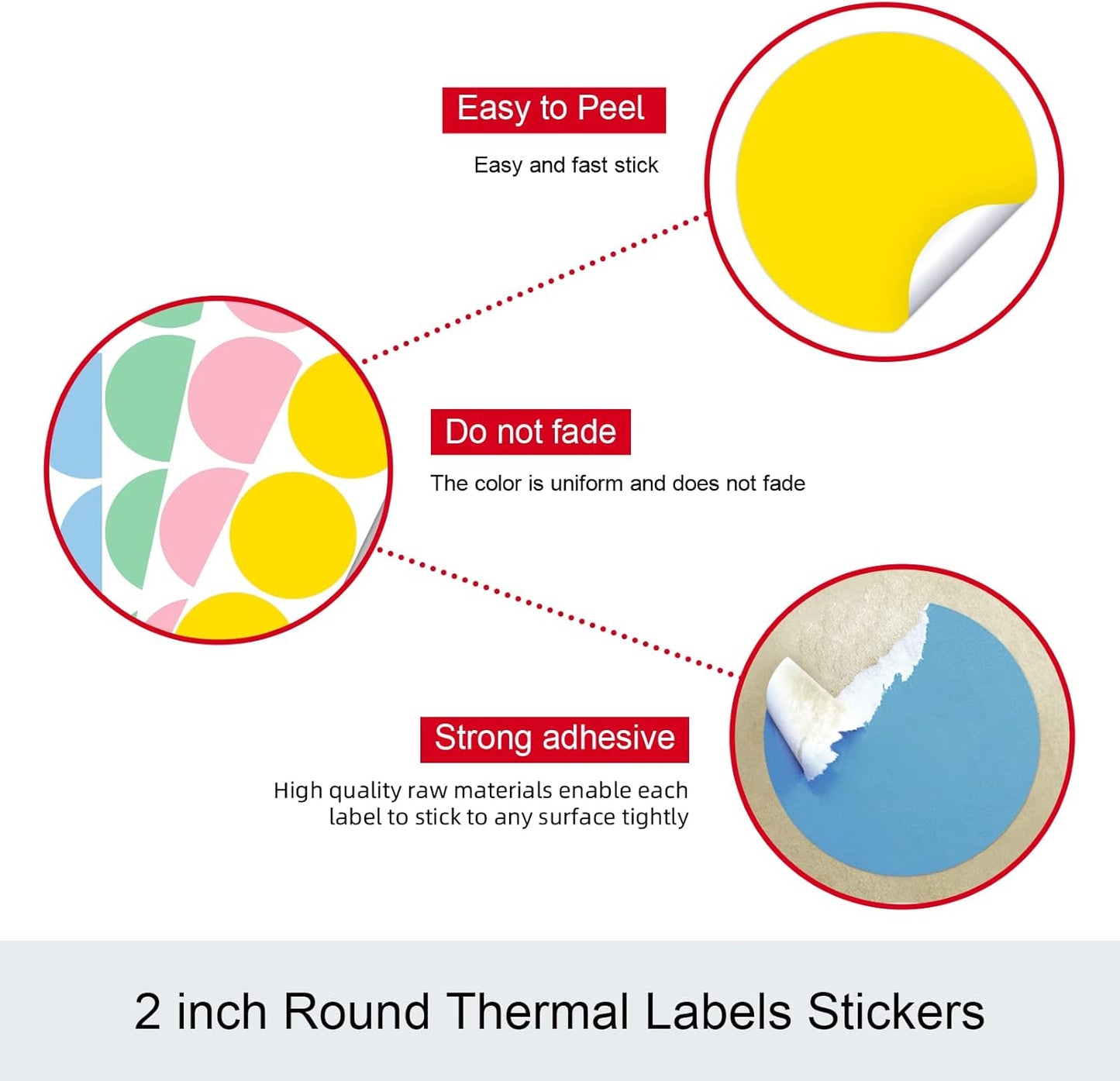 2" 750 Labels White Circle Direct Thermal Stickers Labels Roll Compatible with Zebra, Rollo, MUNBYN, V1258-DP02-WO-1045