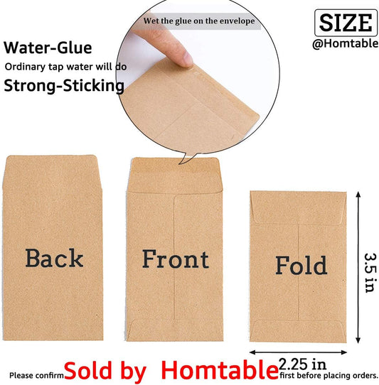 100 Pack Small Coin Envelopes Self-Adhesive Kraft Paper Seed Envelopes Mini Parts Small Items Stamps Storage V1258-DP02-WO-1046