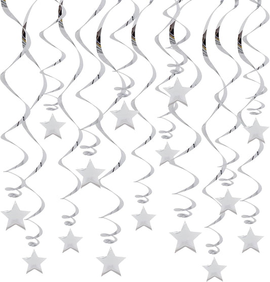Silver Star Hanging Swirl Decorations,Hanging Silver Party Supplies for Graduation Wedding Baby Shower V1258-DP02-WO-1047