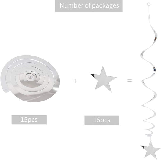 Silver Star Hanging Swirl Decorations,Hanging Silver Party Supplies for Graduation Wedding Baby Shower V1258-DP02-WO-1047