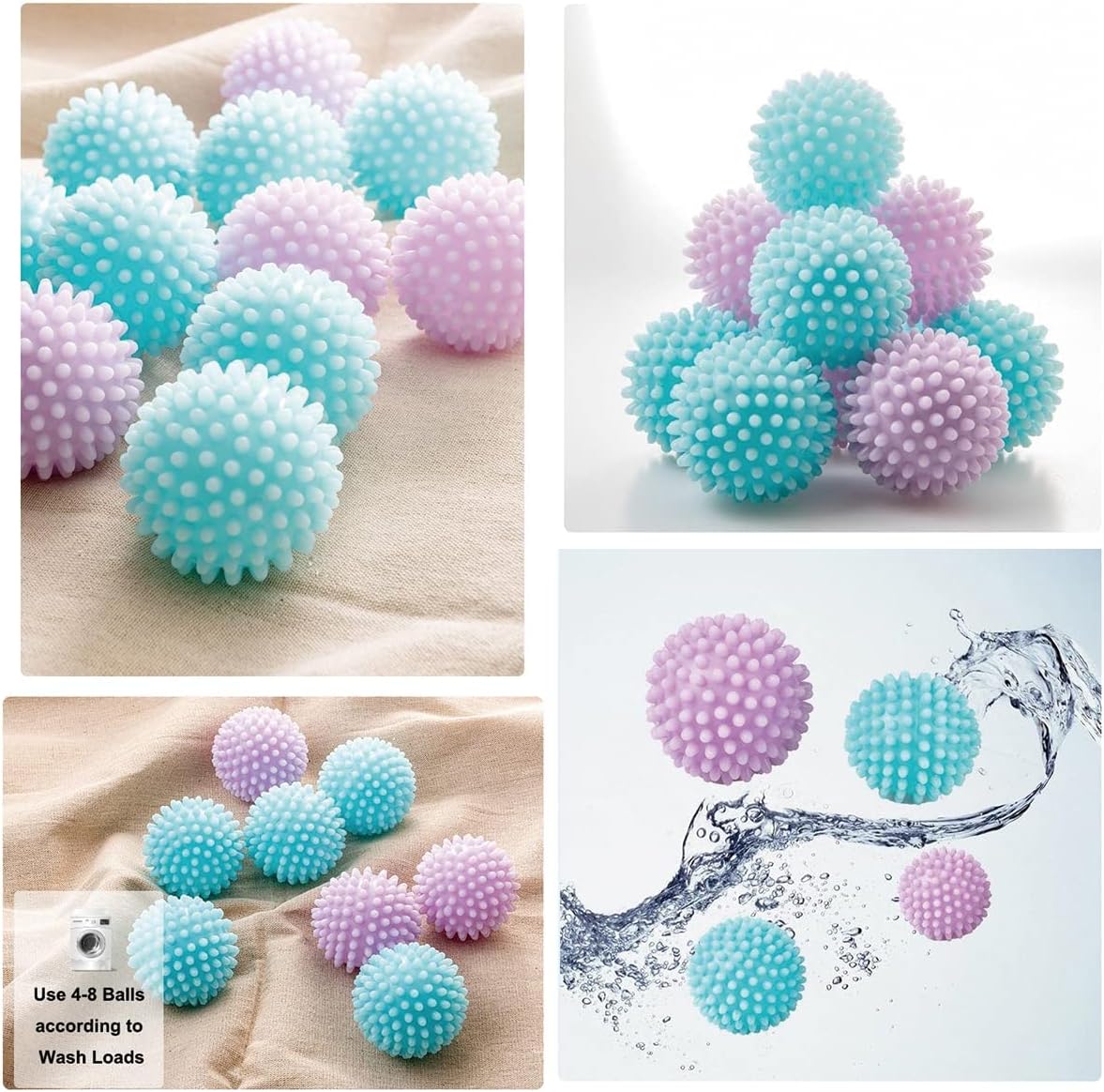 Reusable Laundry Dryer Balls - Eco Friendly Fabric Softener Alternatives Soften and Fluff Laundry Wrinkle V1258-DP02-WO-1050