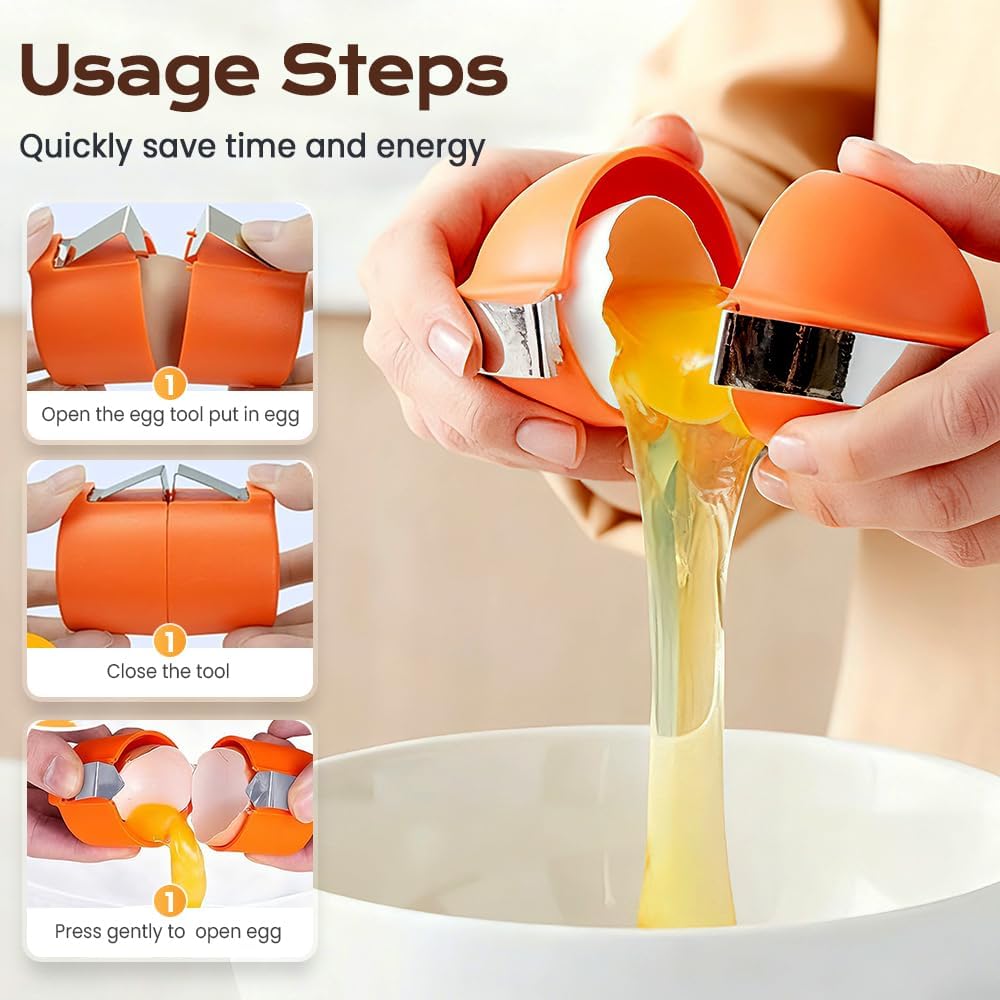 2026 New Egg Shell Opener, Stainless Steel Egg Cracker Tool, Multifunctional Eggs Separator for Raw and Hard V1258-DP02-WO-1052