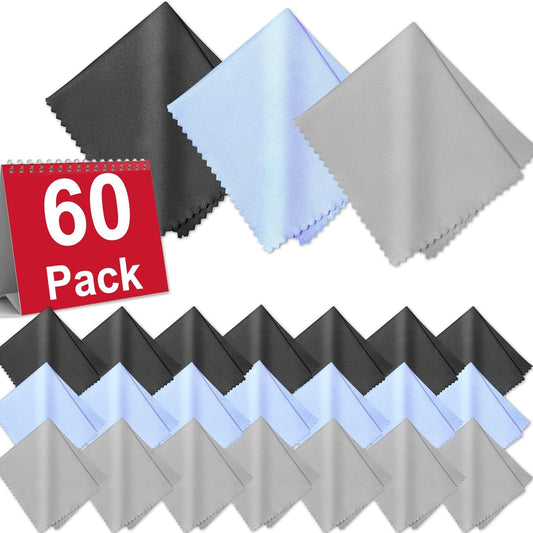 60-Pack Microfiber Cleaning Cloths for Glasses, 6x7 Inch Premium Lens Cleaning Cloth for Screens, Cameras, V1258-DP02-WO-1053