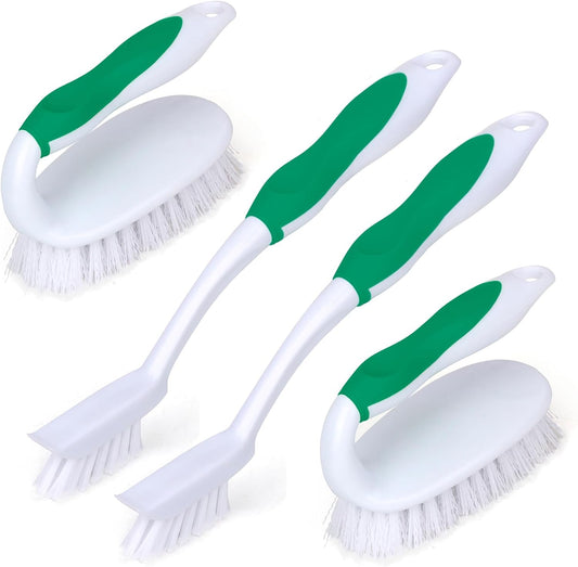 Scrub Brush Set, 4 Pack Deep Cleaning Brush Kit - 2 Scrub Brush, 2 Tile & Grout Brush with Built-in Scraper, V1258-DP02-WO-1055