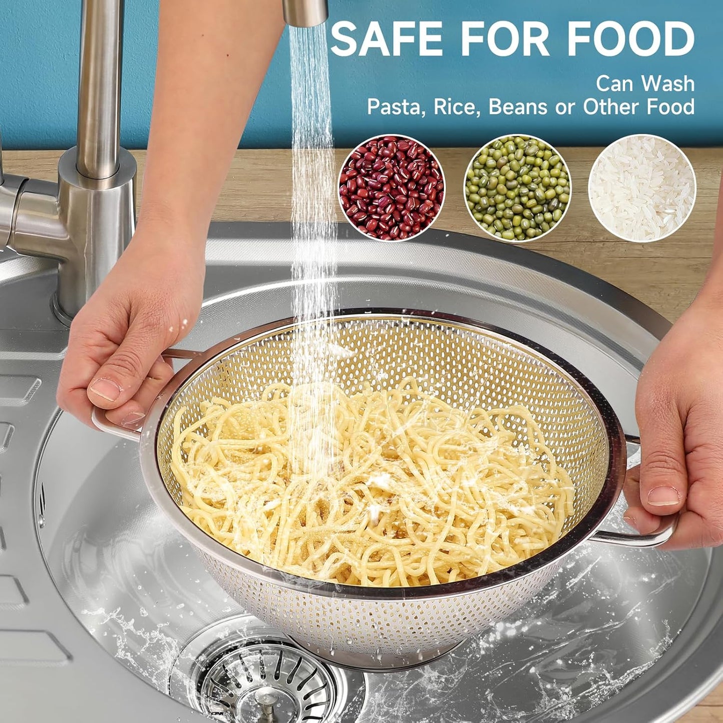 Colander for Kitchen, 3QT, Stainless Steel Colander Strainer with Handle for Fruits Vegetables Cooking Food, V1258-DP02-WO-1061