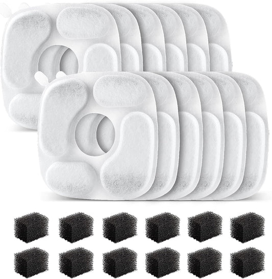 24 Pcs Cat Water Fountain Filter,12 Pack Filters & 12 Pack Pre-Filter Sponges, Compatible with 95oz/2.8L Pet V1258-DP02-WO-1063