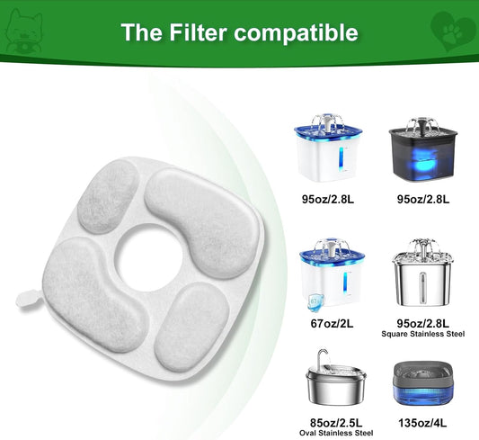 24 Pcs Cat Water Fountain Filter,12 Pack Filters & 12 Pack Pre-Filter Sponges, Compatible with 95oz/2.8L Pet V1258-DP02-WO-1063