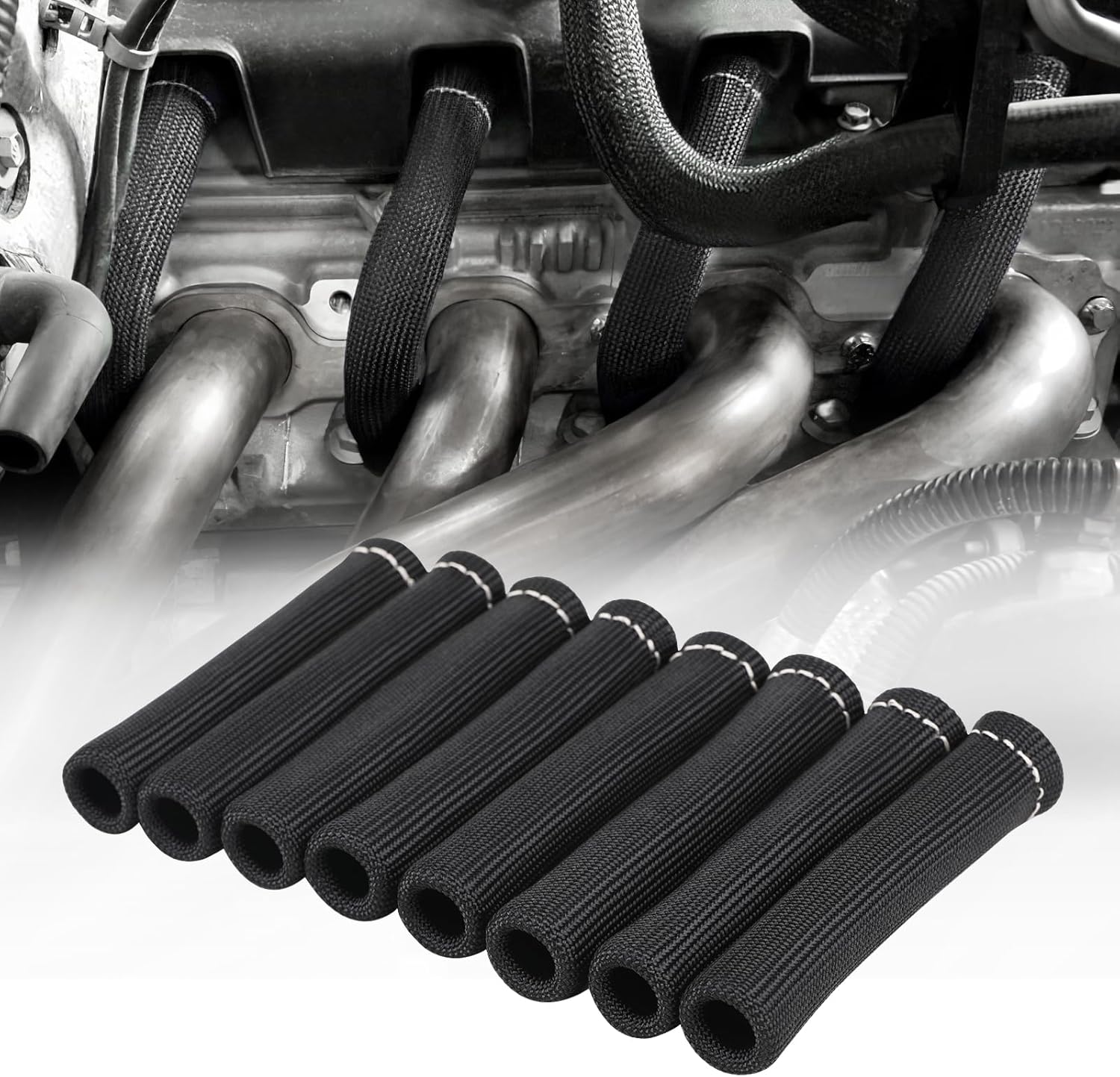Spark Plug Wire Heat Shield Sleeve 2500 degrees Spark Plug Boot Protector Boots Wrap for SBC BBC 350 454 8PCS V1258-DP02-WO-1070