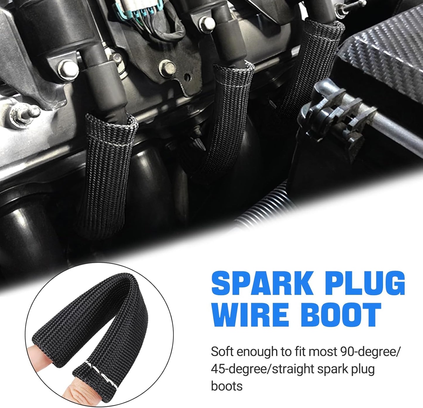 Spark Plug Wire Heat Shield Sleeve 2500 degrees Spark Plug Boot Protector Boots Wrap for SBC BBC 350 454 8PCS V1258-DP02-WO-1070