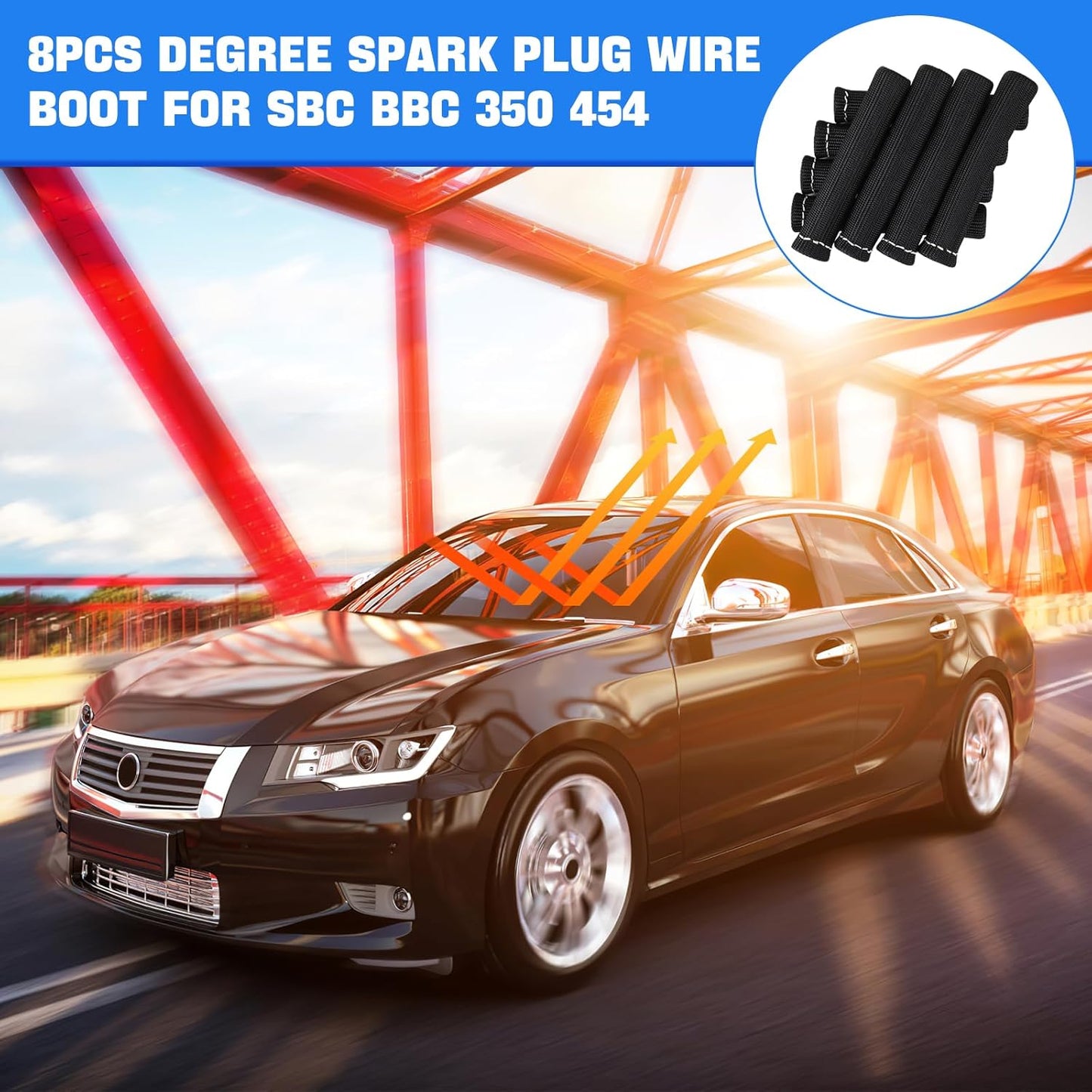 Spark Plug Wire Heat Shield Sleeve 2500 degrees Spark Plug Boot Protector Boots Wrap for SBC BBC 350 454 8PCS V1258-DP02-WO-1070