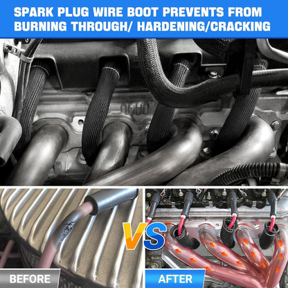 Spark Plug Wire Heat Shield Sleeve 2500 degrees Spark Plug Boot Protector Boots Wrap for SBC BBC 350 454 8PCS V1258-DP02-WO-1070