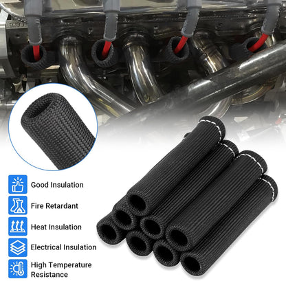 Spark Plug Wire Heat Shield Sleeve 2500 degrees Spark Plug Boot Protector Boots Wrap for SBC BBC 350 454 8PCS V1258-DP02-WO-1070