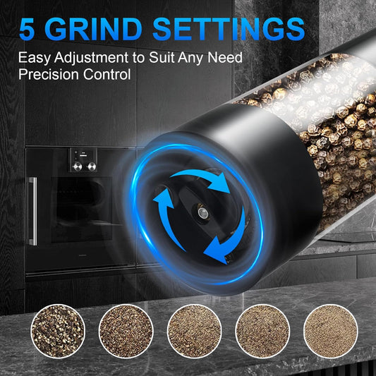 Electric Pepper or Salt Grinder,Adjustable Coarseness Salt & Pepper Mill,With LED Light,Easy to Clean,Battery V1258-DP02-WO-1072