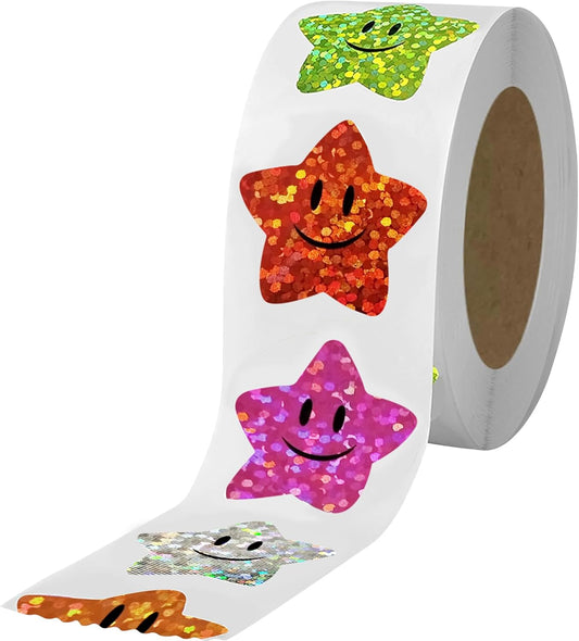 700Pcs Smiley Face Star Stickers for Kids Reward,1inch 8 Colored Sparkly Foil Star Stickers for Student V1258-DP02-WO-1076