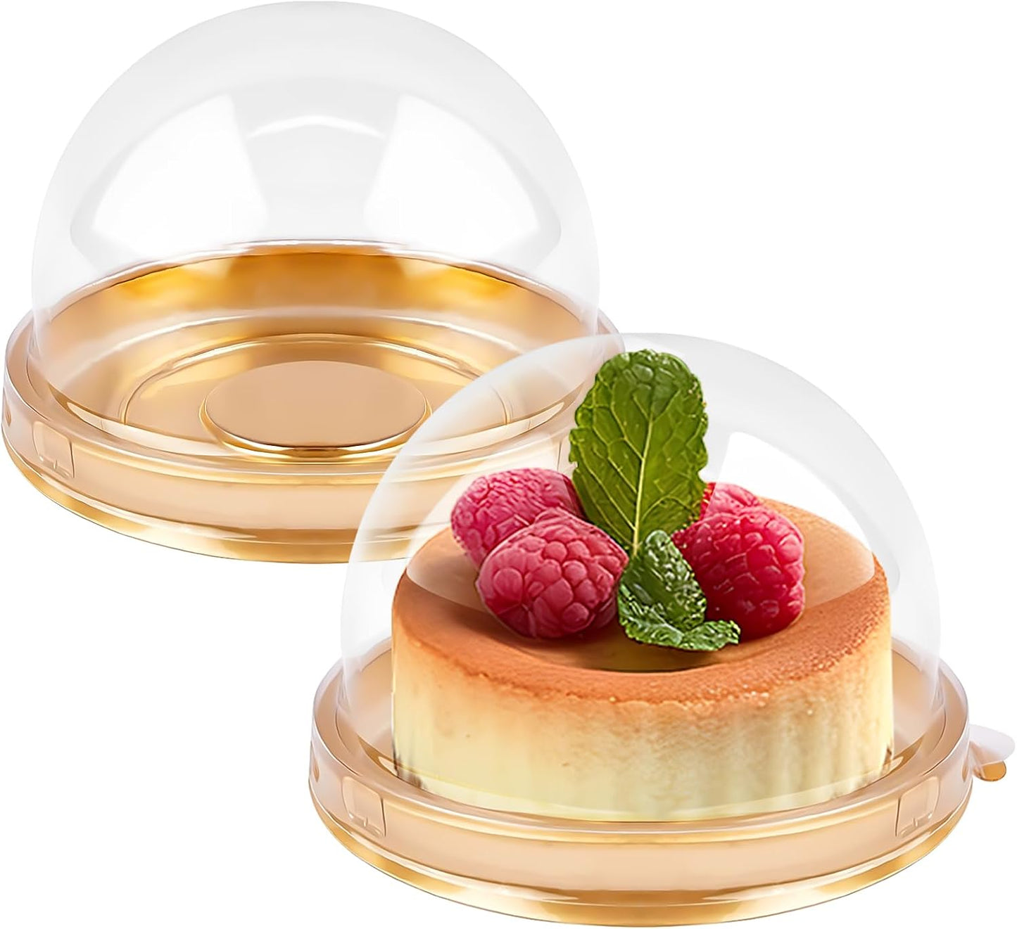 50 Pack Mini Cake Containers, Clear Plastic Small Cupcake Boxes with Dome Lids for Individual Chocolate V1258-DP02-WO-1086
