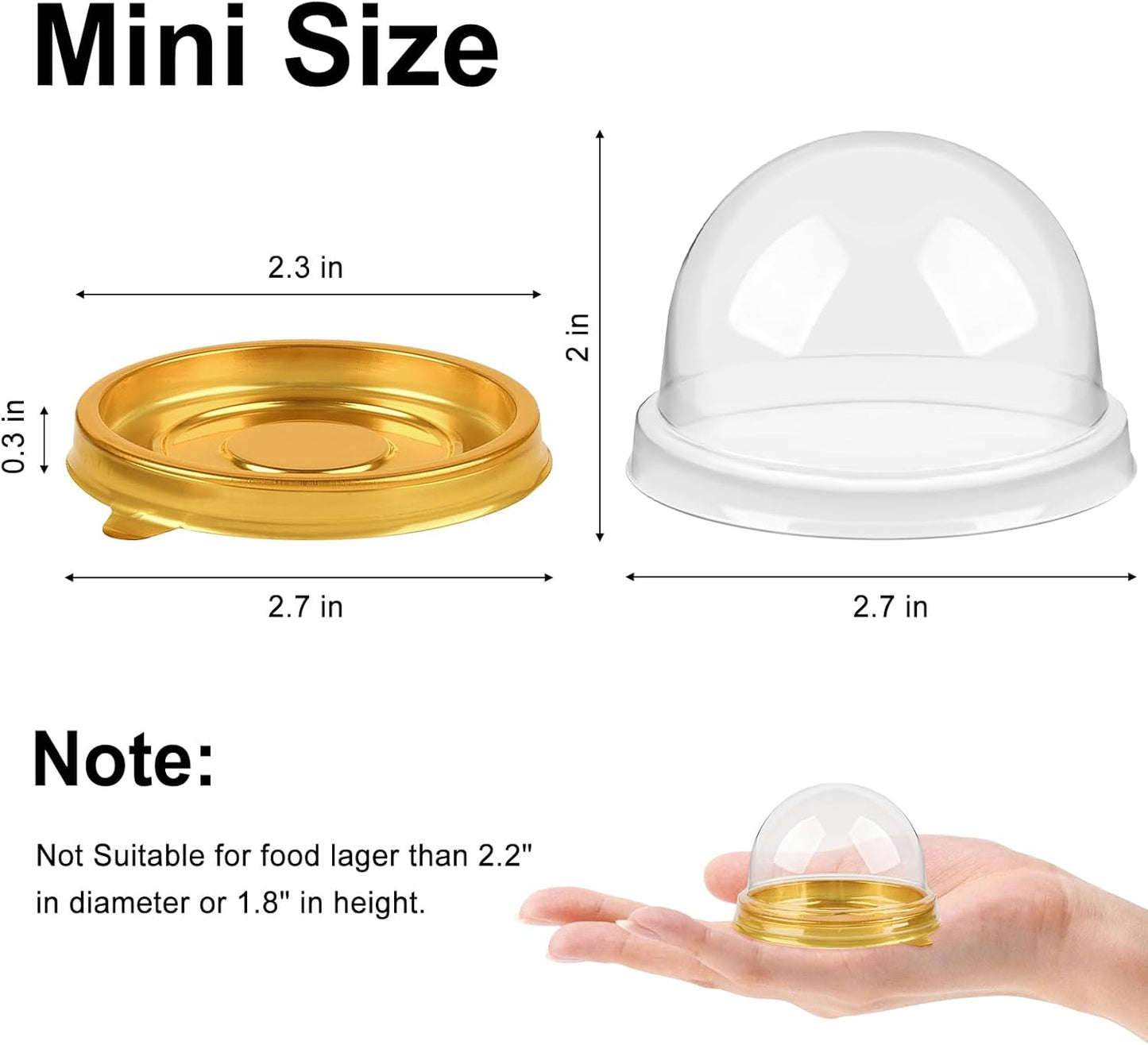 50 Pack Mini Cake Containers, Clear Plastic Small Cupcake Boxes with Dome Lids for Individual Chocolate V1258-DP02-WO-1086