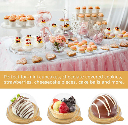 50 Pack Mini Cake Containers, Clear Plastic Small Cupcake Boxes with Dome Lids for Individual Chocolate V1258-DP02-WO-1086