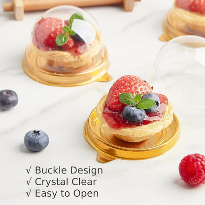 50 Pack Mini Cake Containers, Clear Plastic Small Cupcake Boxes with Dome Lids for Individual Chocolate V1258-DP02-WO-1086