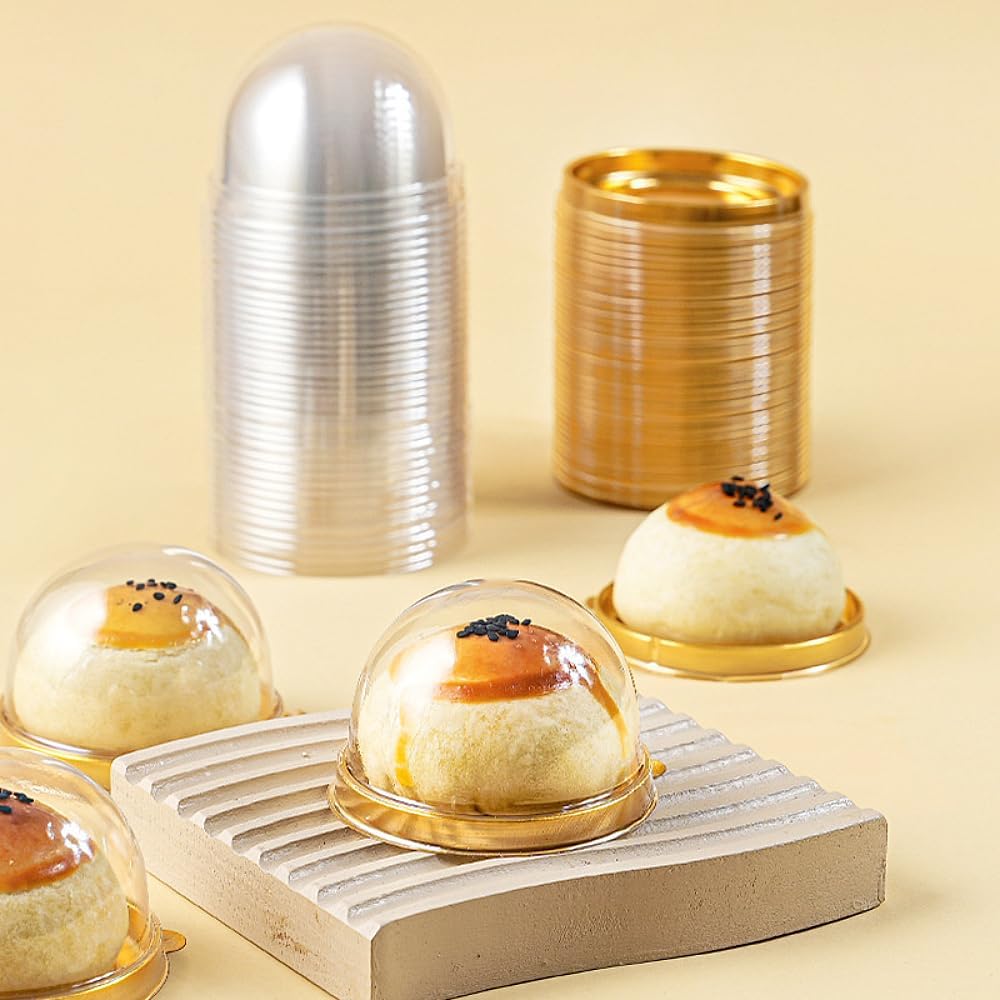 50 Pack Mini Cake Containers, Clear Plastic Small Cupcake Boxes with Dome Lids for Individual Chocolate V1258-DP02-WO-1086