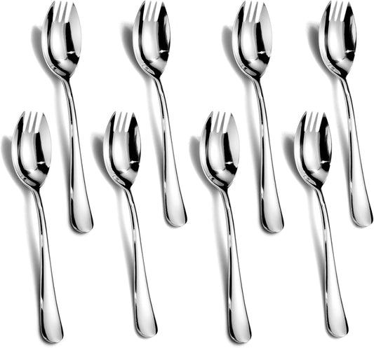 Sporks, 8-Pack Food-grade Stainless Steel Sporks, 7.4 Inches Long Handle Salad Forks For Dessert, Ice Cream, V1258-DP02-WO-1089