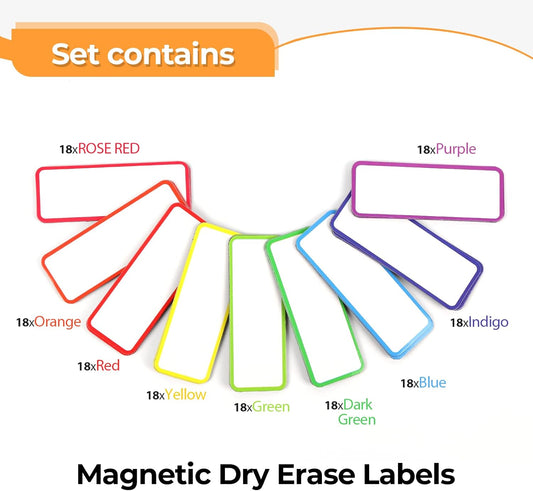 54pcs Magnetic Dry Erase Labels Colorful Name Tags Flexible Reusable Magnetic Label Stickers for White Board V1258-DP02-WO-1091