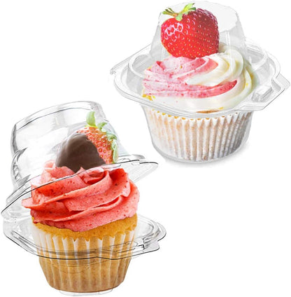 50 Pcs Cupcake Boxes Plastic Individual Cupcake Containers Single Cupcake Carrier with Connected Airtight V1258-DP02-WO-1093