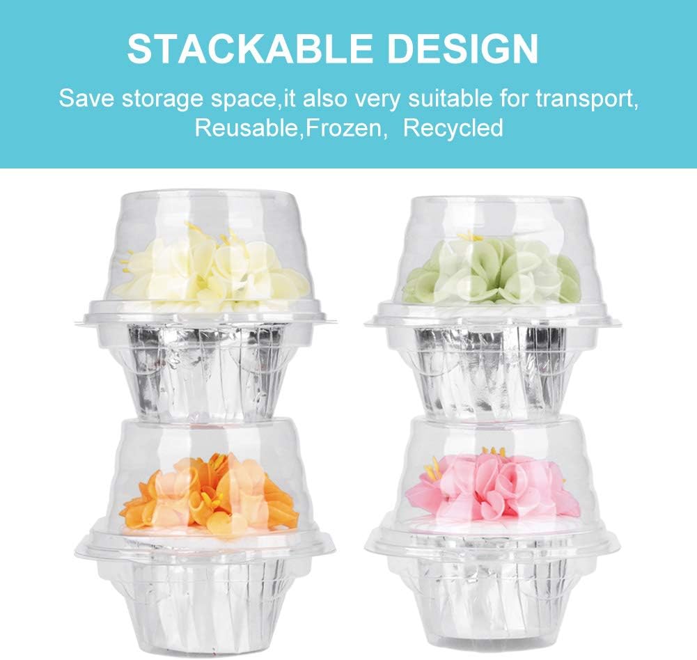 50 Pcs Cupcake Boxes Plastic Individual Cupcake Containers Single Cupcake Carrier with Connected Airtight V1258-DP02-WO-1093