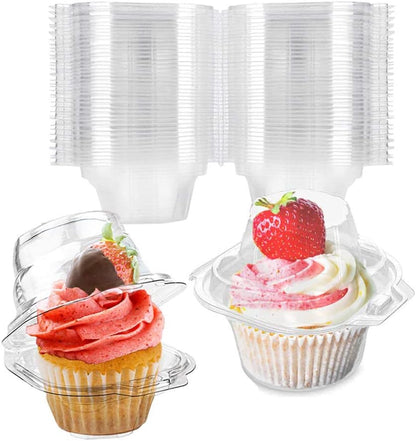 50 Pcs Cupcake Boxes Plastic Individual Cupcake Containers Single Cupcake Carrier with Connected Airtight V1258-DP02-WO-1093