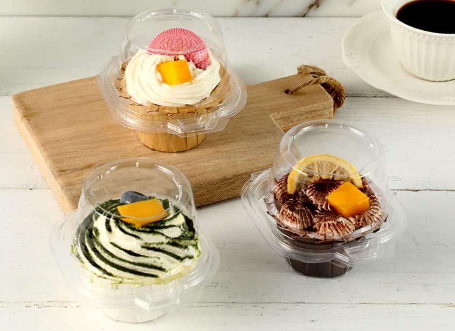 50 Pcs Cupcake Boxes Plastic Individual Cupcake Containers Single Cupcake Carrier with Connected Airtight V1258-DP02-WO-1093