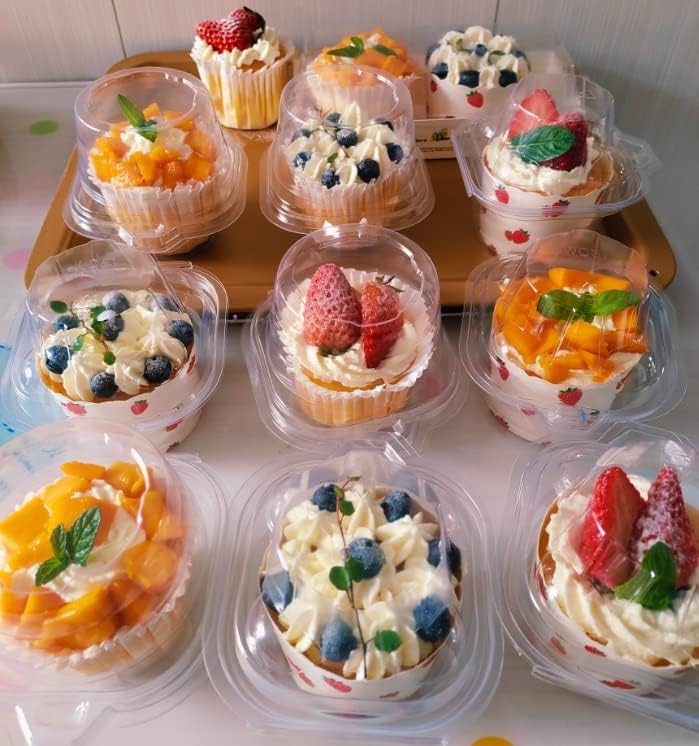 50 Pcs Cupcake Boxes Plastic Individual Cupcake Containers Single Cupcake Carrier with Connected Airtight V1258-DP02-WO-1093