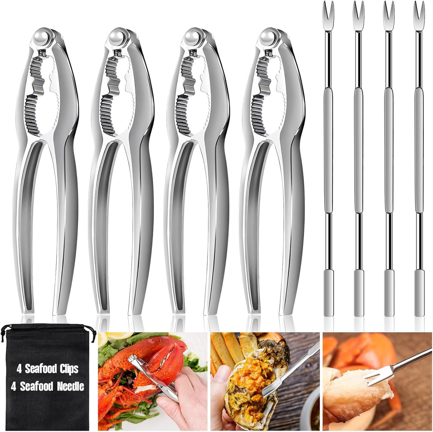 8 Pcs Lobster Crackers and Picks Set, Crab Leg Cracker Tools, Stainless Steel Seafood Crackers & Forks Nut V1258-DP02-WO-1095