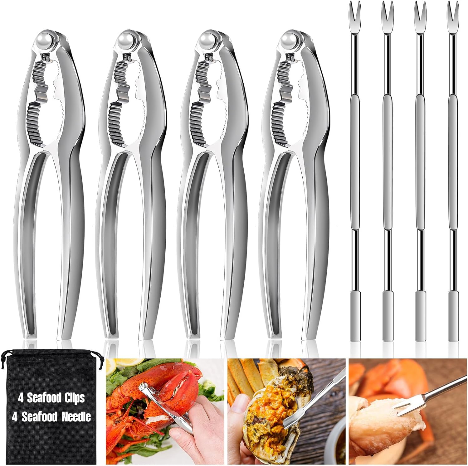 8 Pcs Lobster Crackers and Picks Set, Crab Leg Cracker Tools, Stainless Steel Seafood Crackers & Forks Nut V1258-DP02-WO-1095