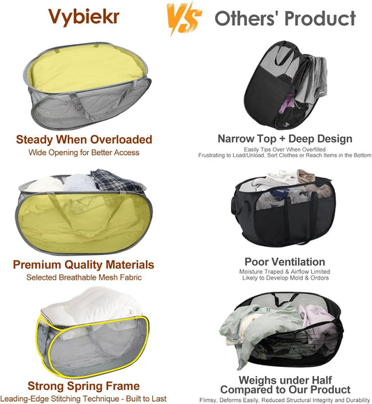 Upgraded Collapsible Laundry Baskets, Durable Pop Up Laundry Hamper, 4th Generation Mesh Laundry Bags with V1258-DP02-WO-1096