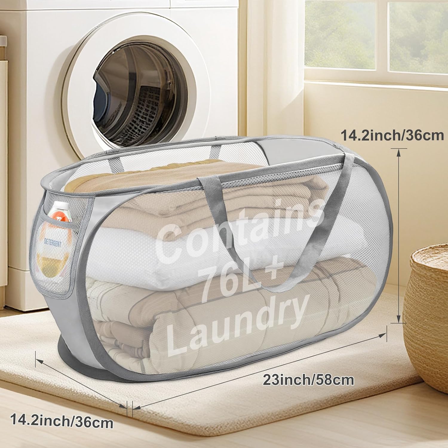 Upgraded Collapsible Laundry Baskets, Durable Pop Up Laundry Hamper, 4th Generation Mesh Laundry Bags with V1258-DP02-WO-1096